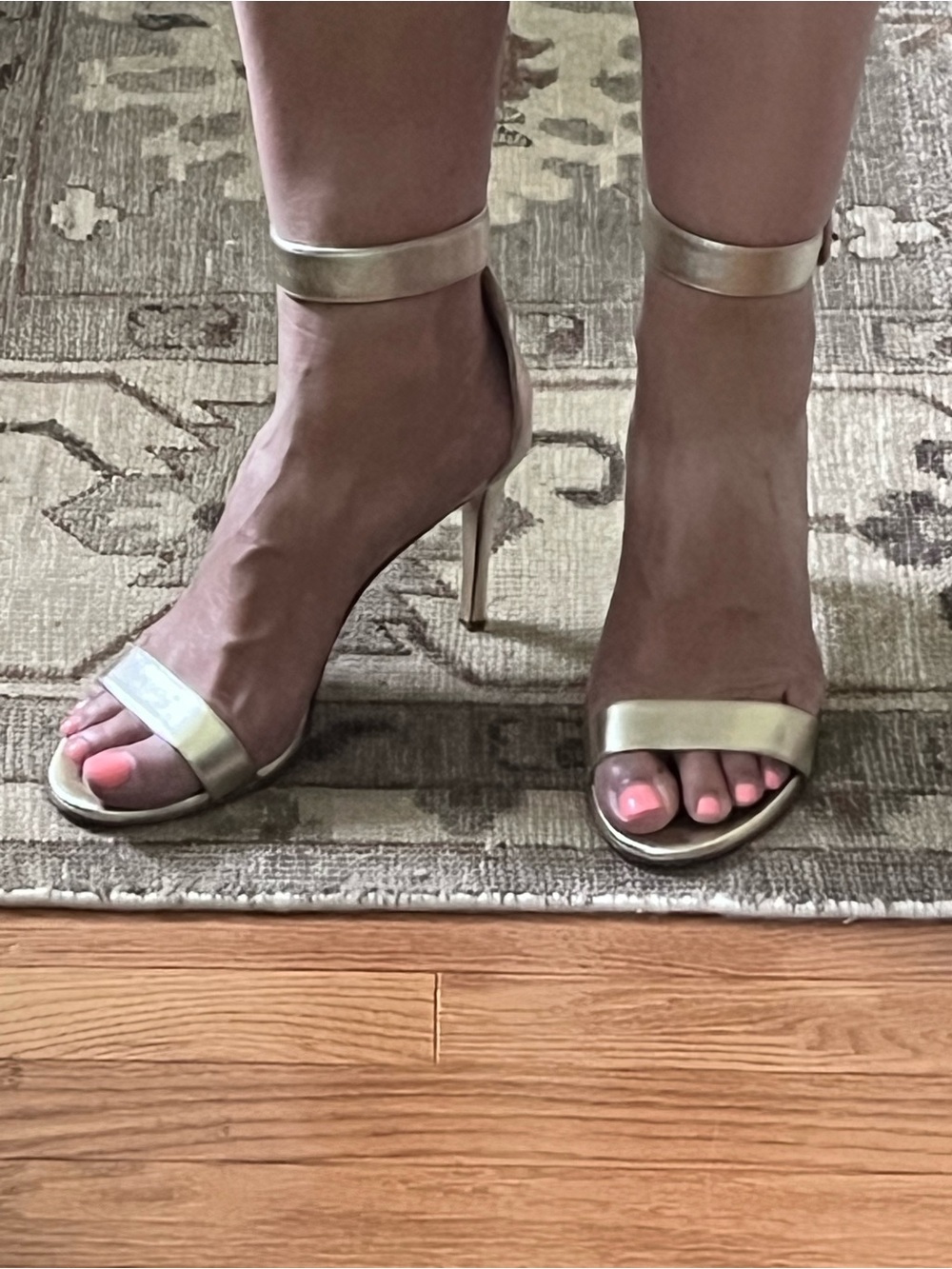 Metallic Ankle-Strap High Heel Sandal - Gold - Picture 3 of 8